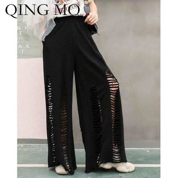 women's pants & capris qing mo women black solid hollow out wide leg elastic waist high spring summer zqy256, Black;white
women's pants & capris qing mo women black solid hollow out wide leg elastic waist high spring summer zqy256, Black;white