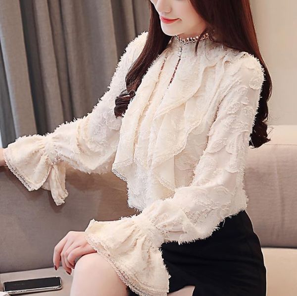 women's blouses & shirts ladies elegant ruffles for women causal flare sleeve chiffon shirt fashion blouse, White
women's blouses & shirts ladies elegant ruffles for women causal flare sleeve chiffon shirt fashion blouse, White