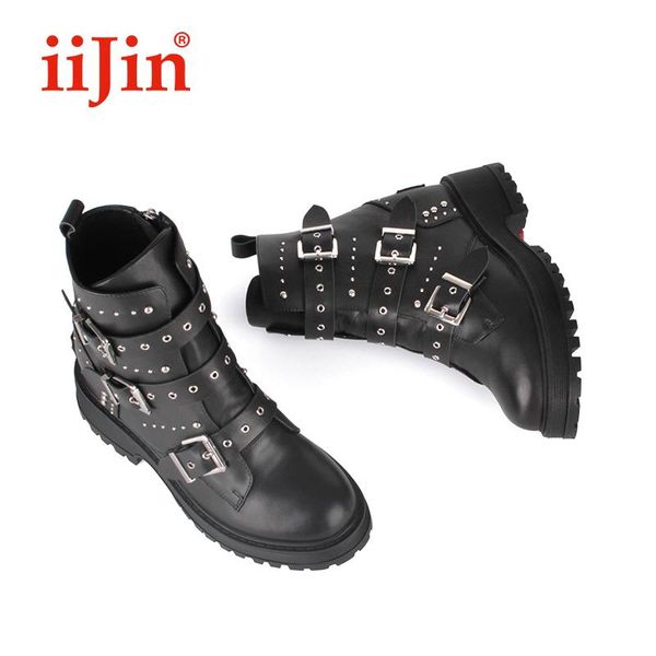 boots iijin official thick bottom platform rivet zipper internal heel increased cow leather short tube women's shoes, Black
boots iijin official thick bottom platform rivet zipper internal heel increased cow leather short tube women's shoes, Black