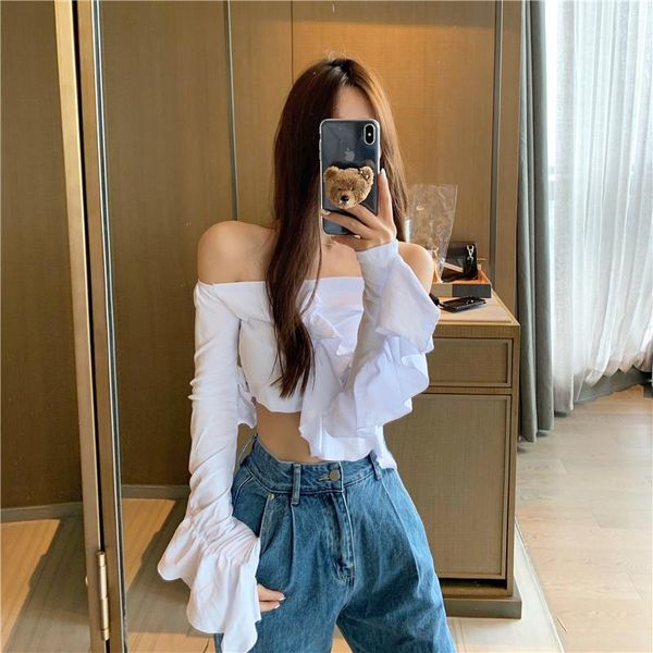 women's t-shirt woman tshirts off-shoulder ruffled tight short-sleeved autumn mujer camisetas, White
women's t-shirt woman tshirts off-shoulder ruffled tight short-sleeved autumn mujer camisetas, White