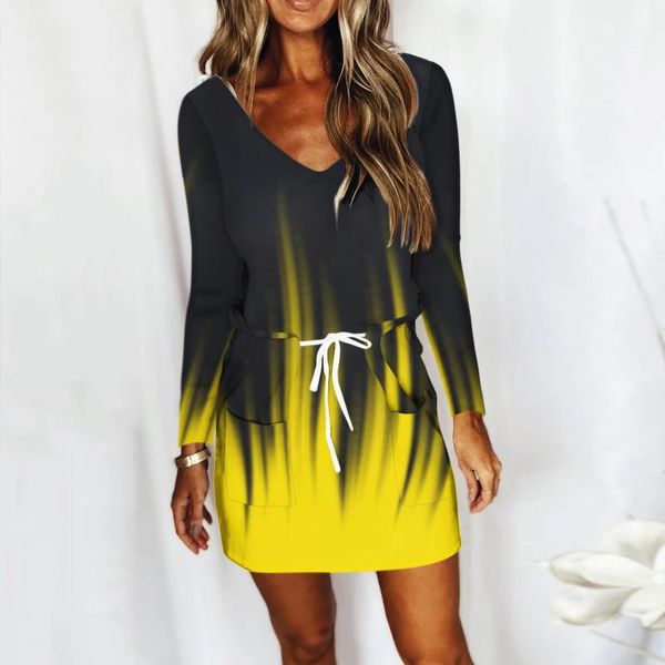 casual dresses women's autumn vintage long sleeves v-neck gradient prints waist drawstring mini party dress robe longue femme, Black;gray
casual dresses women's autumn vintage long sleeves v-neck gradient prints waist drawstring mini party dress robe longue femme, Black;gray
