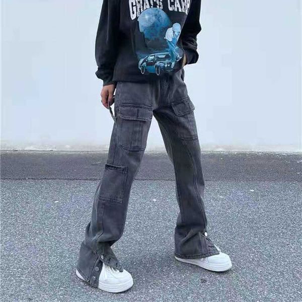harajuku men's and women's multi pocket jeans, loose oversized casual jeans, Blue
harajuku men's and women's multi pocket jeans, loose oversized casual jeans, Blue