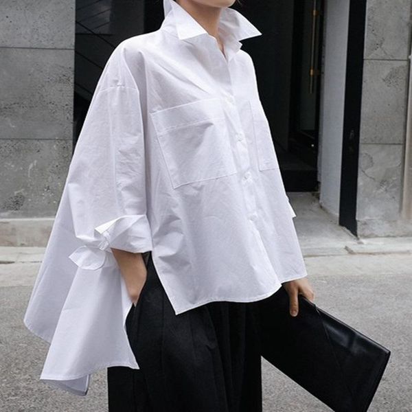 women's blouses & shirts elegant women tunic asymmetrical lapel neck party 2021 spring summer blouse female casual blusa plus size, White
women's blouses & shirts elegant women tunic asymmetrical lapel neck party 2021 spring summer blouse female casual blusa plus size, White