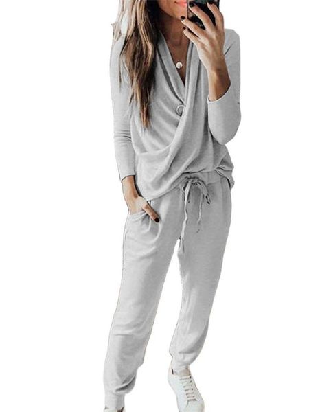 women's two piece pants spring autumn set tracksuit women solid v-neck long sleeve pullover + home suit female leisure lounge wear, White
women's two piece pants spring autumn set tracksuit women solid v-neck long sleeve pullover + home suit female leisure lounge wear, White