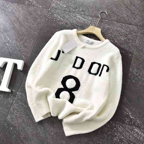 design new no. 8 digital teddy pullover sweater women's gentle aging loose knit top, White
design new no. 8 digital teddy pullover sweater women's gentle aging loose knit top, White