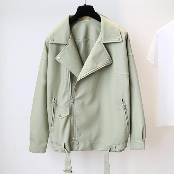 women's leather & faux fmfssom 2021 spring autumn loose green pu jacket with belt women streetwear windproof coat bf style outwear, Black
women's leather & faux fmfssom 2021 spring autumn loose green pu jacket with belt women streetwear windproof coat bf style outwear, Black
