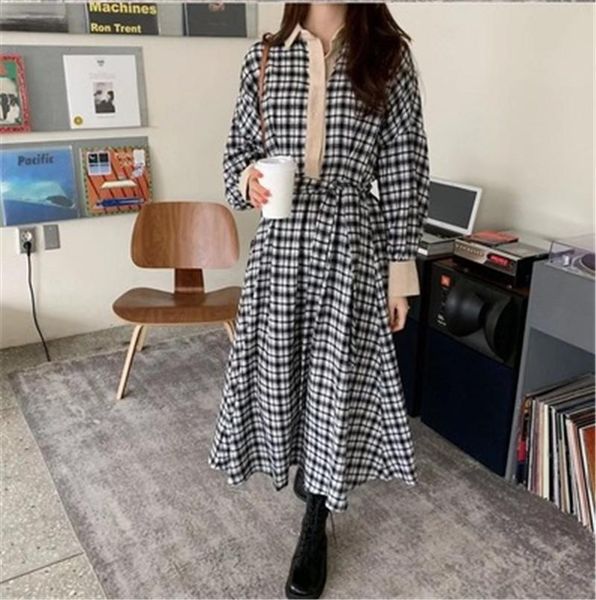 casual dresses vintage plaid woman's dress 2021 korean lapel long sleeve high waist bandage slim was thin mid-calf vestidos female, Black;gray
casual dresses vintage plaid woman's dress 2021 korean lapel long sleeve high waist bandage slim was thin mid-calf vestidos female, Black;gray