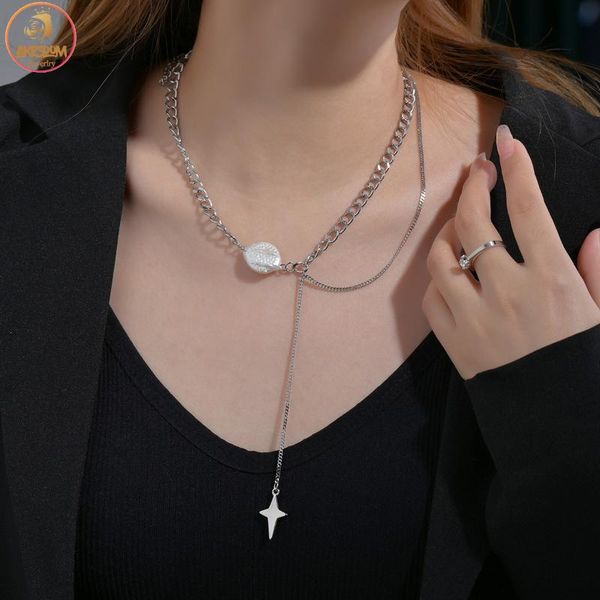 pendant necklaces akizoom fashion stainless steel pearl four-pointed star necklace double layers for women romantic jewelry birthday gift, Silver 
pendant necklaces akizoom fashion stainless steel pearl four-pointed star necklace double layers for women romantic jewelry birthday gift, Silver