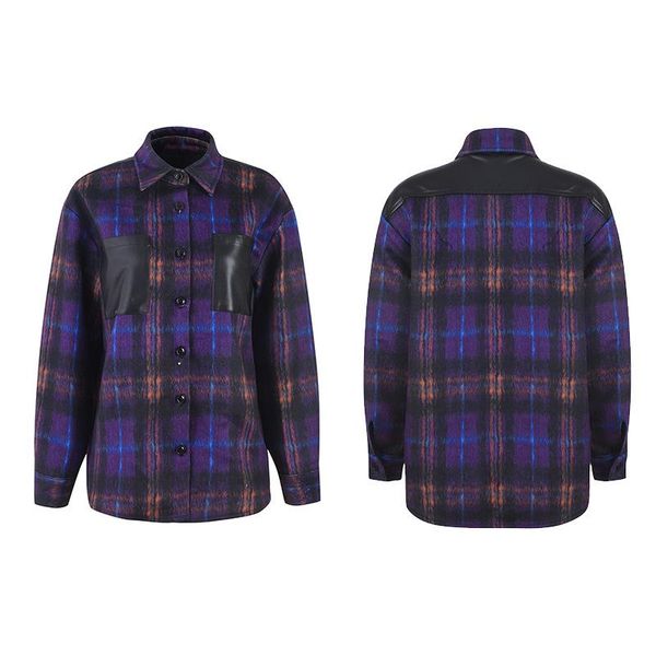 women's wool & blends 2021 winter purple plaid luxury lapel single breasted jacket loose woolen vintage women clothes, Black
women's wool & blends 2021 winter purple plaid luxury lapel single breasted jacket loose woolen vintage women clothes, Black