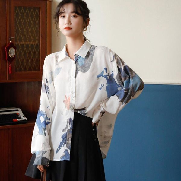 women loose casual korean fashion clothing spring autumn 2021 long sleeve blouse shirt ink printing 895i women's blouses & shirts, White
women loose casual korean fashion clothing spring autumn 2021 long sleeve blouse shirt ink printing 895i women's blouses & shirts, White