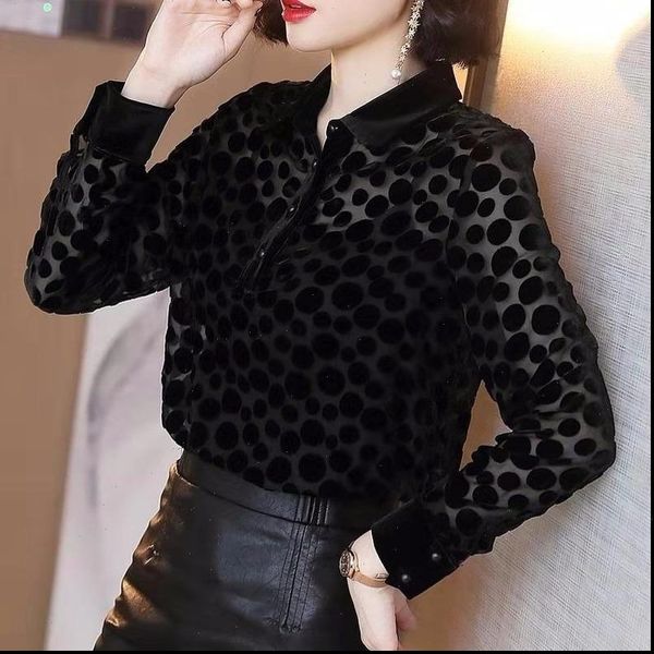 black polka dot autumn womens shirts and winter bottoming solid turn down collar long sleeve, White
black polka dot autumn womens shirts and winter bottoming solid turn down collar long sleeve, White