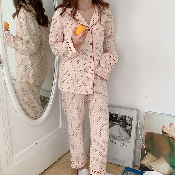 women's sleepwear women's home clothing autumn two piece set cotton pijama woman pajamas lounge wear dots home suit sleepwear femm, Black;red
women's sleepwear women's home clothing autumn two piece set cotton pijama woman pajamas lounge wear dots home suit sleepwear femm, Black;red