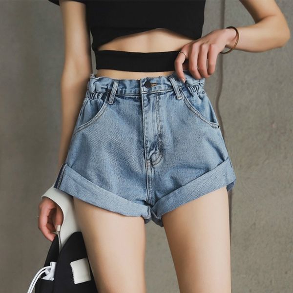 vintage elastic waist denim shorts women women's white blue jean khaki wide leg high womens summer 210603, White;black
vintage elastic waist denim shorts women women's white blue jean khaki wide leg high womens summer 210603, White;black