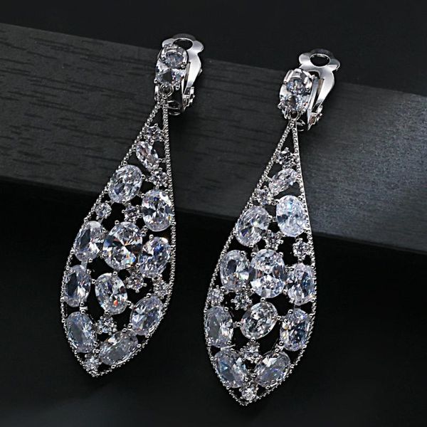 clip-on & screw back no hole ear clip on earrings long cubic zirconia elegant women wedding jewelry without piercing, Silver
clip-on & screw back no hole ear clip on earrings long cubic zirconia elegant women wedding jewelry without piercing, Silver