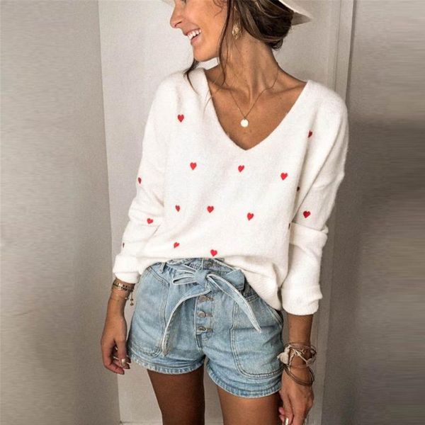 women's sweaters 2021 ladies love heart pullover female lovely style printed sweater v neck knitted elegant autumn winter ropa mujer, White;black
women's sweaters 2021 ladies love heart pullover female lovely style printed sweater v neck knitted elegant autumn winter ropa mujer, White;black