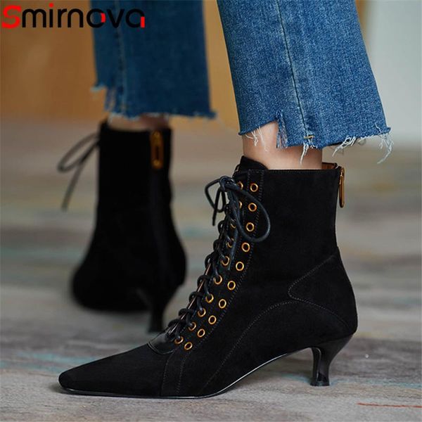 boots smirnova 2021 french retro dress party shoes women ankle pointed toe cross tied autumn winter suede leather woman, Black
boots smirnova 2021 french retro dress party shoes women ankle pointed toe cross tied autumn winter suede leather woman, Black