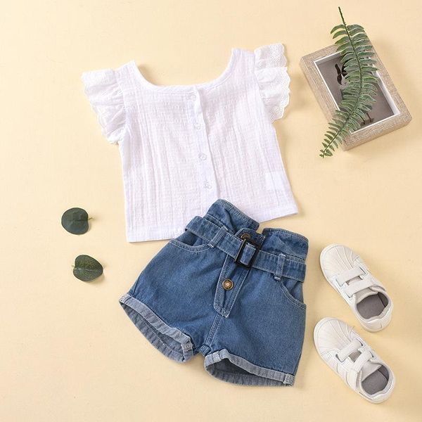 clothing sets lace sleeve solid color pattern road + open pocket denim shorts girls set, White
clothing sets lace sleeve solid color pattern road + open pocket denim shorts girls set, White