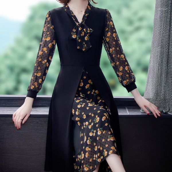 casual dresses patchwork fake two piece a-line women dress robe 2021 spring autumn fashion elegant mid-length oversized 4xl vestidos, Black;gray
casual dresses patchwork fake two piece a-line women dress robe 2021 spring autumn fashion elegant mid-length oversized 4xl vestidos, Black;gray