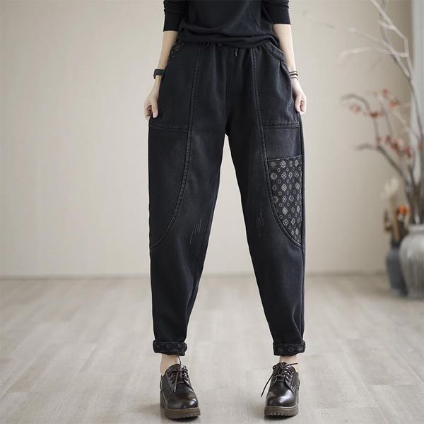 women's jeans winter women punk design long trousers korean style fur loose casual ladies harem elastic waist retro gothic denim pants, Blue
women's jeans winter women punk design long trousers korean style fur loose casual ladies harem elastic waist retro gothic denim pants, Blue
