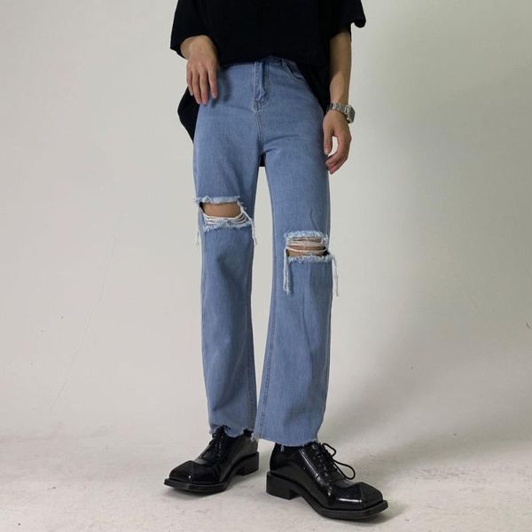 men's jeans knee hole straight trousers men streetwear vintage fashion ankle-length casual denim pants male vibe style, Blue
men's jeans knee hole straight trousers men streetwear vintage fashion ankle-length casual denim pants male vibe style, Blue
