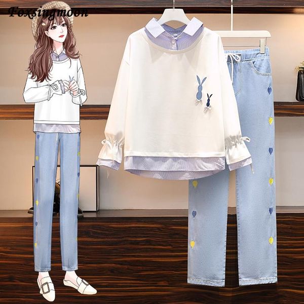 women's two piece pants women blouse jeans plus size suit korean casual long sleeve 2 pieces set collar shirts and embroidered sets, White
women's two piece pants women blouse jeans plus size suit korean casual long sleeve 2 pieces set collar shirts and embroidered sets, White