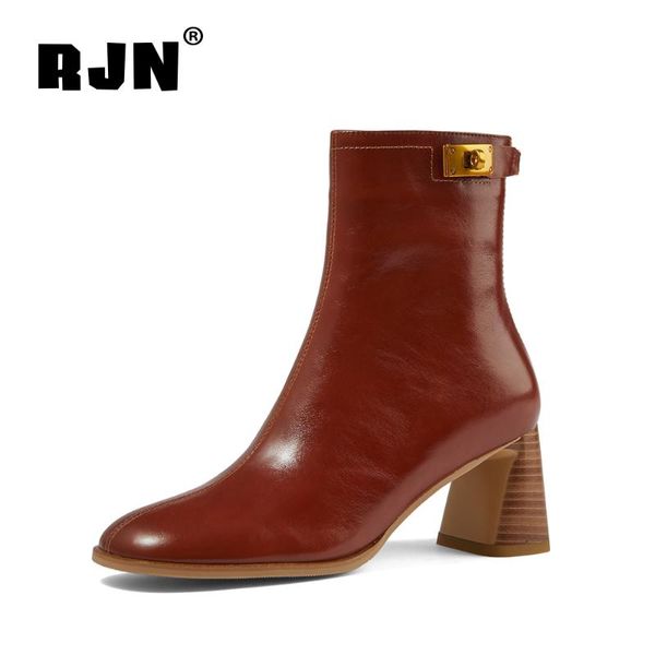 boots rjn genuine leather retro short round toe back zipper metal lock square high heel ankle shoes ro488, Black
boots rjn genuine leather retro short round toe back zipper metal lock square high heel ankle shoes ro488, Black