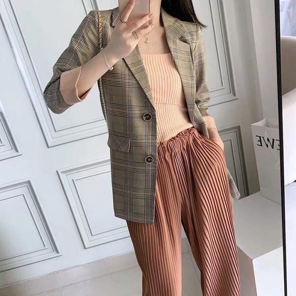 women clothes plaid suit jacket female spring and summer korean casual seven-point sleeve net red wild small women's suits & blazers, White;black
women clothes plaid suit jacket female spring and summer korean casual seven-point sleeve net red wild small women's suits & blazers, White;black