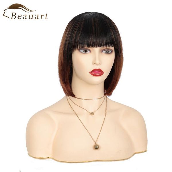 lace wigs beauart 10" human hair full with bangs for black women ombre brown straight brazilian remy replacement machine wig, Black;brown
lace wigs beauart 10" human hair full with bangs for black women ombre brown straight brazilian remy replacement machine wig, Black;brown