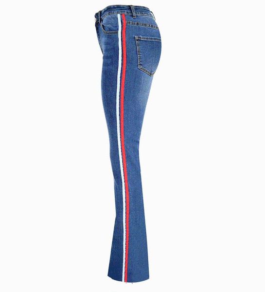 women's jeans 2021 women design side red white stripe skinny brief slim flare frayed denim pants, Blue
women's jeans 2021 women design side red white stripe skinny brief slim flare frayed denim pants, Blue