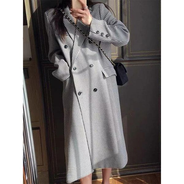 women's wool & blends women long coat houndstooth office lady spring autumn fashion full plaid turn-down collar double breasted girls w, Black
women's wool & blends women long coat houndstooth office lady spring autumn fashion full plaid turn-down collar double breasted girls w, Black