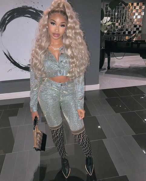 felyn ins internet celebrity women tracksuits famous 2 pcs set solid sparkly turn down collar blouse long pant party, Gray
felyn ins internet celebrity women tracksuits famous 2 pcs set solid sparkly turn down collar blouse long pant party, Gray