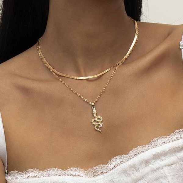two layered punk alloy chain set auger snake pendant necklace for women collar statement jewelry chains, Silver
two layered punk alloy chain set auger snake pendant necklace for women collar statement jewelry chains, Silver