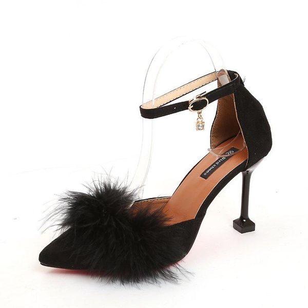 women sandals fur shoes pumps buckle with high heels pointed hair stiletto hollow, Black
women sandals fur shoes pumps buckle with high heels pointed hair stiletto hollow, Black