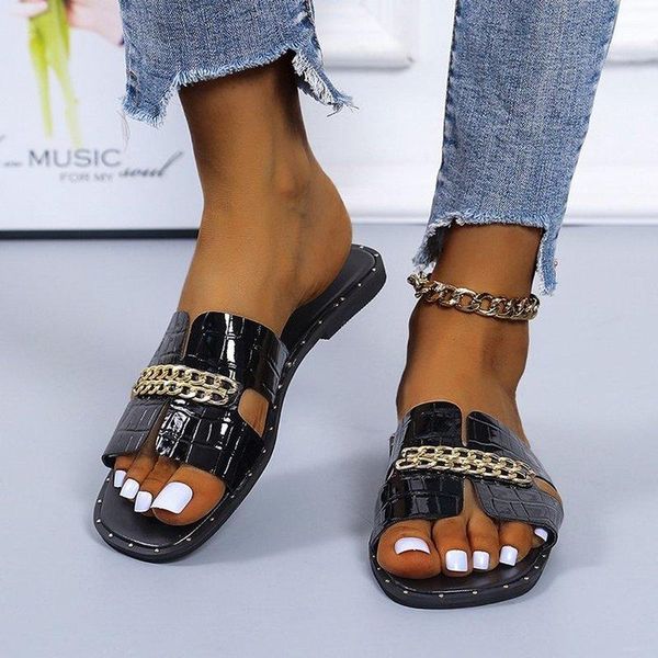 slippers classic designer 2021 women flat flip flops double chain sandal shoes lady flats sandals, Black 
slippers classic designer 2021 women flat flip flops double chain sandal shoes lady flats sandals, Black