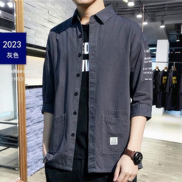 men's casual shirts cotton three-quarter sleeve shirt handsome workwear loose short jacket, White;black
men's casual shirts cotton three-quarter sleeve shirt handsome workwear loose short jacket, White;black