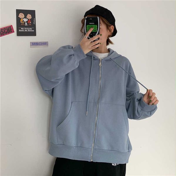 korea ulzzang casual fashion punk large size loose fun zipper female hooded solid color vintage ins chic long sleeve jacket 210608, Black;brown
korea ulzzang casual fashion punk large size loose fun zipper female hooded solid color vintage ins chic long sleeve jacket 210608, Black;brown