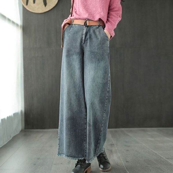 johnature autumn women full length retro tassel elastic waist denim wide leg pants loose casual fashion all-match pants 210521, Black;white
johnature autumn women full length retro tassel elastic waist denim wide leg pants loose casual fashion all-match pants 210521, Black;white