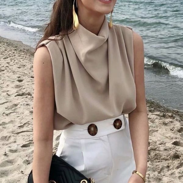 casual solid turtleneck sleevless za women blouse female chic shoulder pad khaki back zipper summer shirt femme 210317, White
casual solid turtleneck sleevless za women blouse female chic shoulder pad khaki back zipper summer shirt femme 210317, White