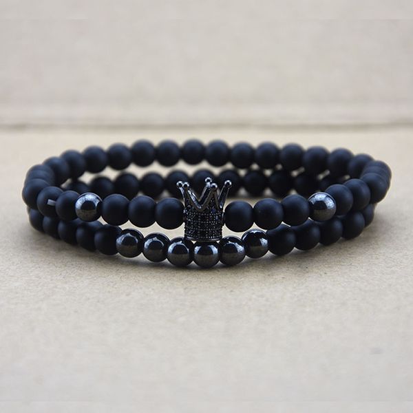 bracelet 6mm black frosted copper bead bracelet with zircon inlaid crown for lovers, Golden;silver
bracelet 6mm black frosted copper bead bracelet with zircon inlaid crown for lovers, Golden;silver