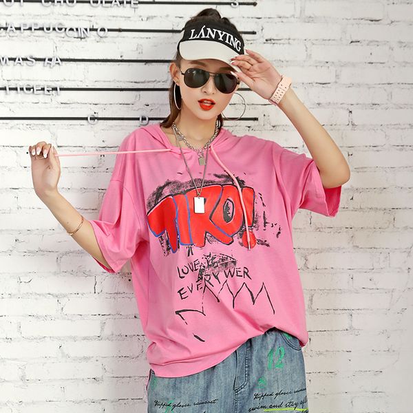 fashion t shirt for women graffiti hooded short sleeve women 2021 summer korean loose half personality trend, White
fashion t shirt for women graffiti hooded short sleeve women 2021 summer korean loose half personality trend, White