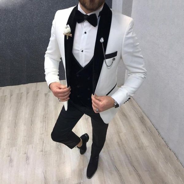 men's suits & blazers brand white men suit with black shawl lapel slim fit one button groom tuxedos tailor made 3 pieces terno masculin, White;black
men's suits & blazers brand white men suit with black shawl lapel slim fit one button groom tuxedos tailor made 3 pieces terno masculin, White;black