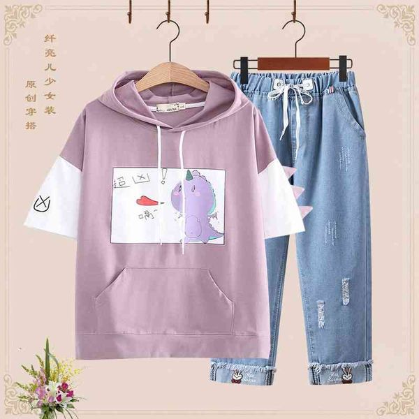 middle leisure suit girls' summer junior high school students' cute short sleeve t-shirt hooded sweater girls' two piece, Black
middle leisure suit girls' summer junior high school students' cute short sleeve t-shirt hooded sweater girls' two piece, Black