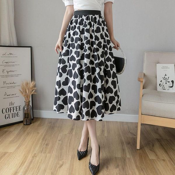 summer love print elastic waist long skirts womens casual chiffon korean a-line skirt for mom, Black
summer love print elastic waist long skirts womens casual chiffon korean a-line skirt for mom, Black