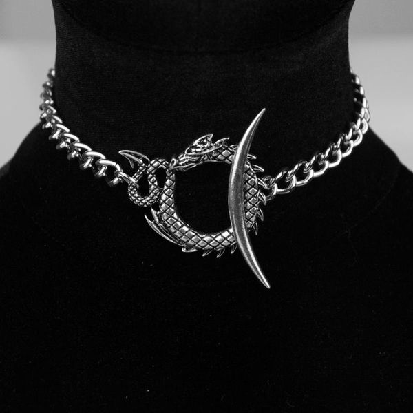 ouroboros choker moon & dragon pendant silver serpent mythology witchy goth gothic necklace wicca pagan jewelry chokers, Golden;silver
ouroboros choker moon & dragon pendant silver serpent mythology witchy goth gothic necklace wicca pagan jewelry chokers, Golden;silver