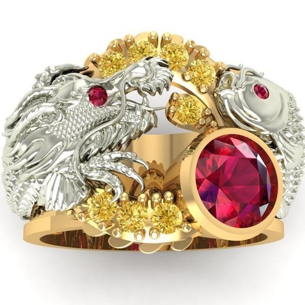 cluster rings retro punk dragon fish for women personality two-tone ladies red zircon wedding finger ring mens fashion jewelry, Golden;silver
cluster rings retro punk dragon fish for women personality two-tone ladies red zircon wedding finger ring mens fashion jewelry, Golden;silver