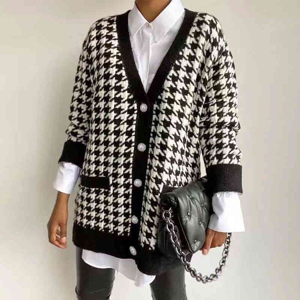 women's sweaters mode of v-button female black houndstooth cardigan long sleeve sweater autumn/winter loose mesh large casual size tnuv, White;black
women's sweaters mode of v-button female black houndstooth cardigan long sleeve sweater autumn/winter loose mesh large casual size tnuv, White;black