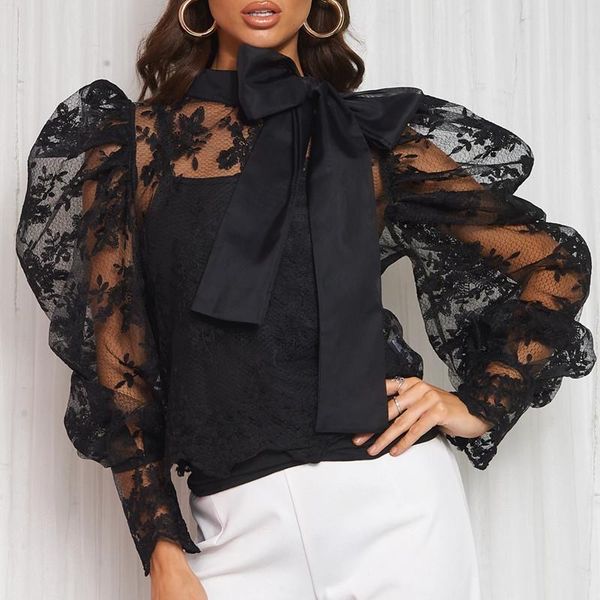 women's blouses & shirts women crochet mesh bow neck loose casual blouse sheer see-through long puff sleeve, White
women's blouses & shirts women crochet mesh bow neck loose casual blouse sheer see-through long puff sleeve, White