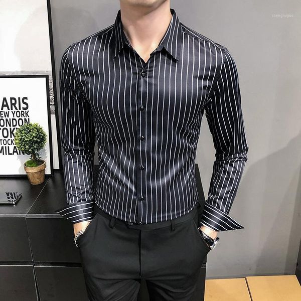 men's dress shirts summer long sleeve striped smart casual smooth material standard-fit youthful button-down shirt, White;black
men's dress shirts summer long sleeve striped smart casual smooth material standard-fit youthful button-down shirt, White;black