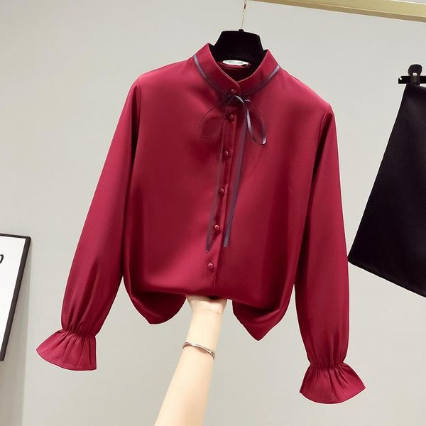 women's blouses & shirts spring korean version of long-sleeved chiffon shirt women stand-up collar tie single-breasted bottoming blouse, White
women's blouses & shirts spring korean version of long-sleeved chiffon shirt women stand-up collar tie single-breasted bottoming blouse, White