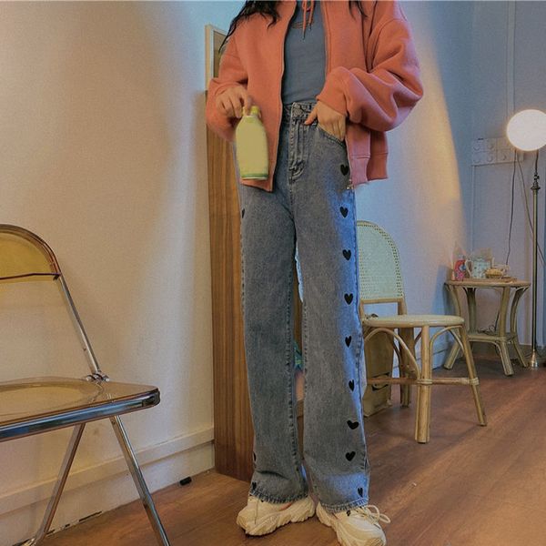women's jeans fashion heart embroidery high waist wide leg long pants spring ladies casual baggy straight denim trousers 4b4f, Blue
women's jeans fashion heart embroidery high waist wide leg long pants spring ladies casual baggy straight denim trousers 4b4f, Blue